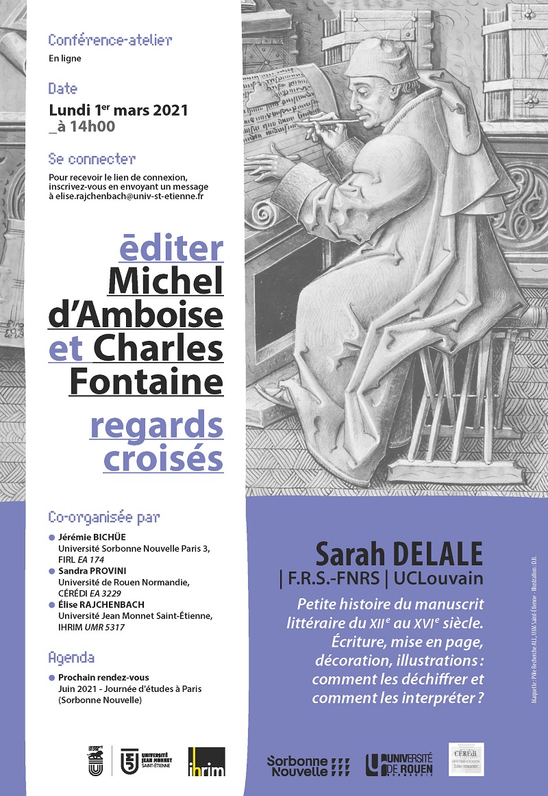 Éditer Michel d’Amboise et Charles Fontaine – Conférence Atelier en ligne – 1 mars 2021