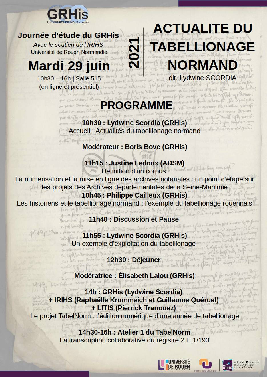 Journée d’étude | Actualité du tabellionage normand | 29 juin 2021