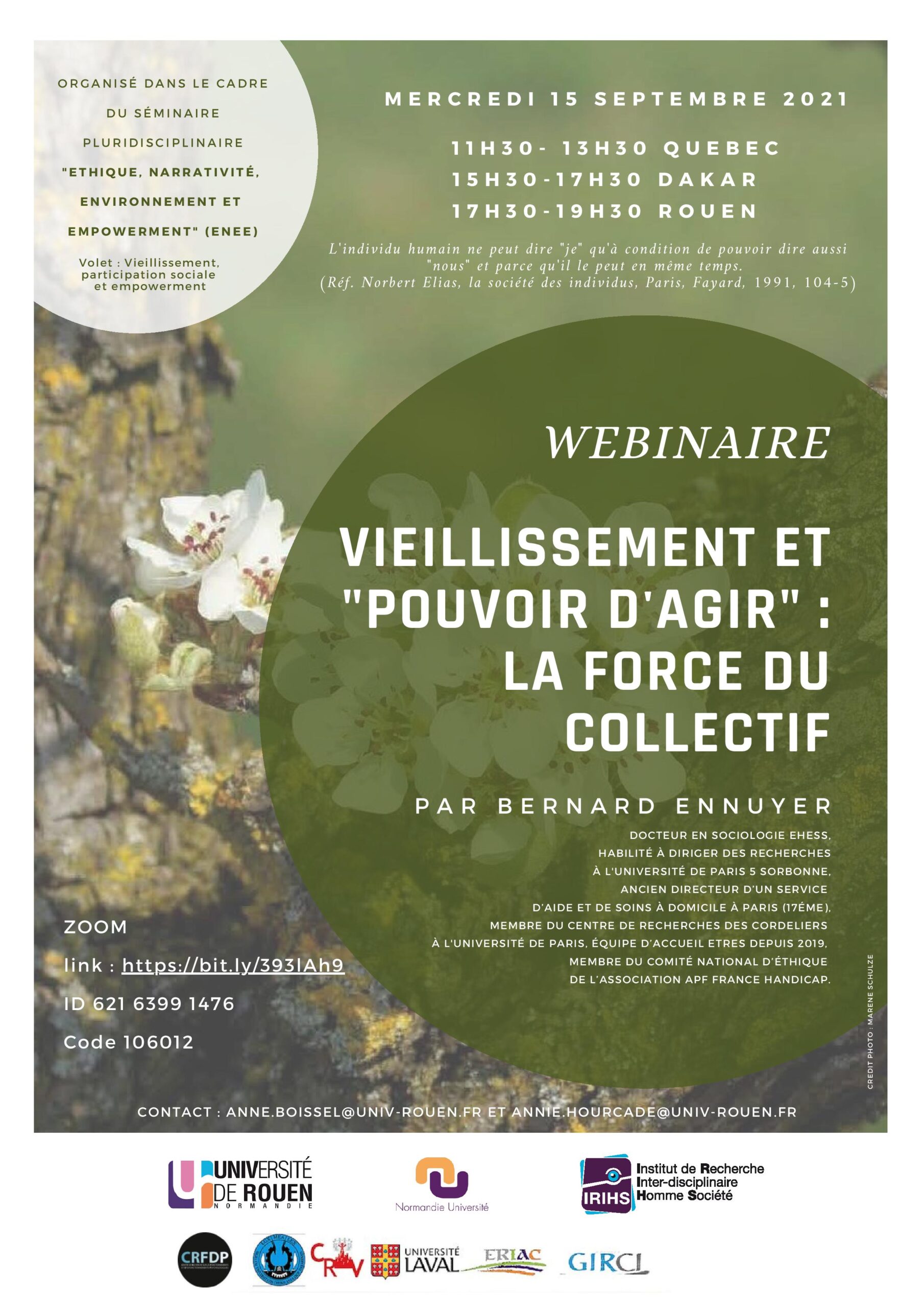 Webinaire le 15 septembre 2021 – Vieillissement et  « pourvoir d’agir » : la force du collectif.