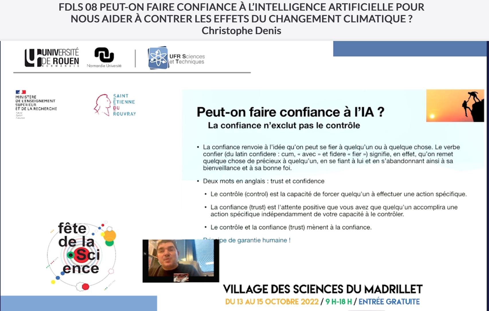 Conférence Fête de la science 2022 REPLAY : Peut-on faire confiance à l’Intelligence Artificielle pour nous aider à contrer les effets du changement climatique ?
