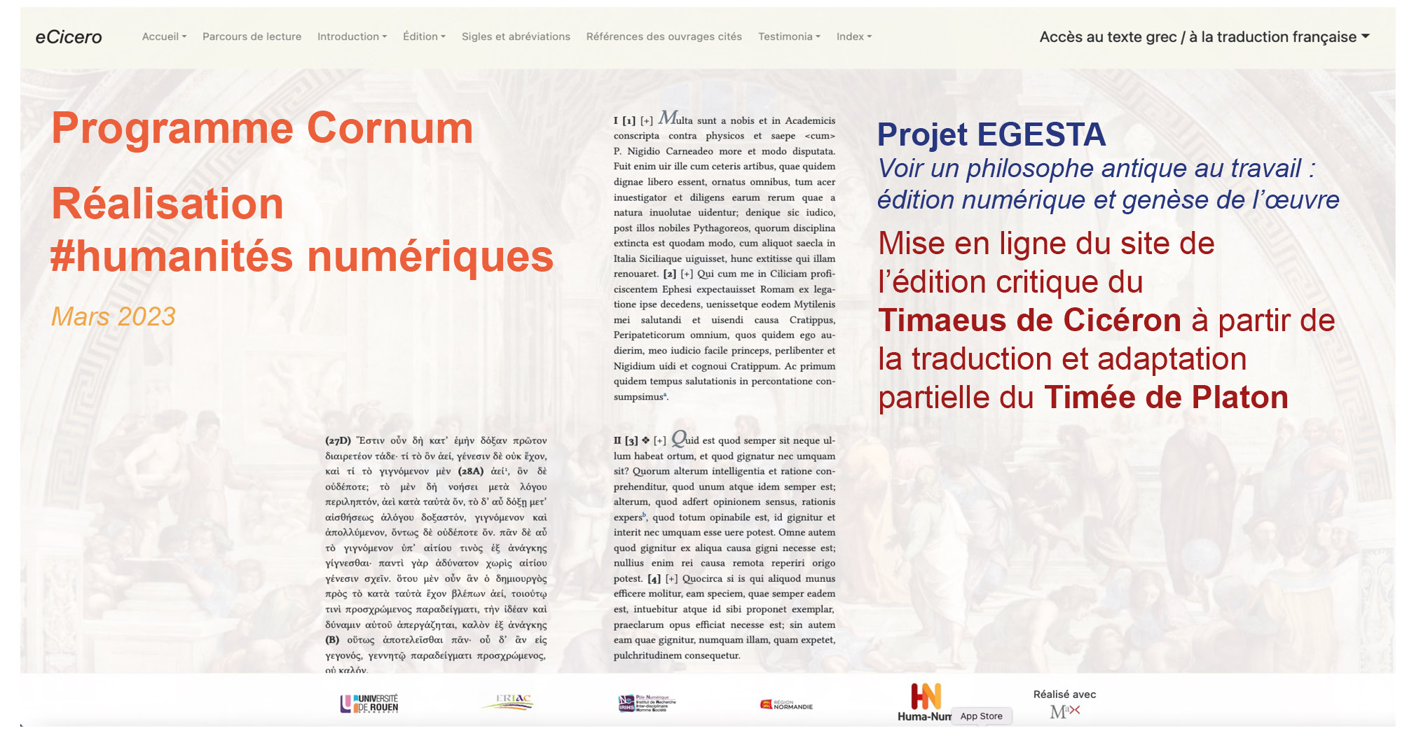 Projet CORNUM : Mise en ligne de l’édition critique du Timaeus de Ciceron