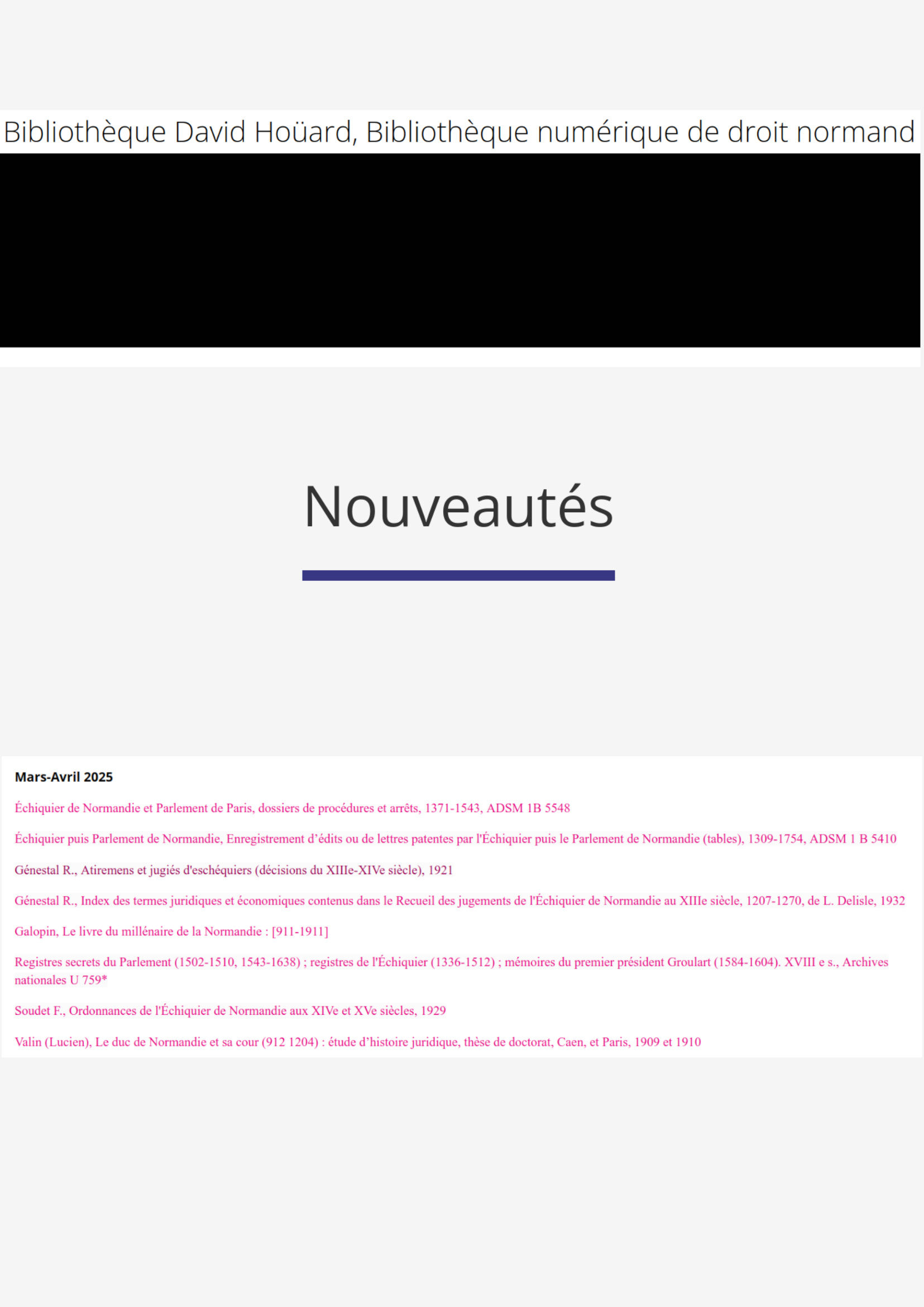 Nouveautés Bibliothèque David Hoüard, Bibliothèque numérique de droit normand