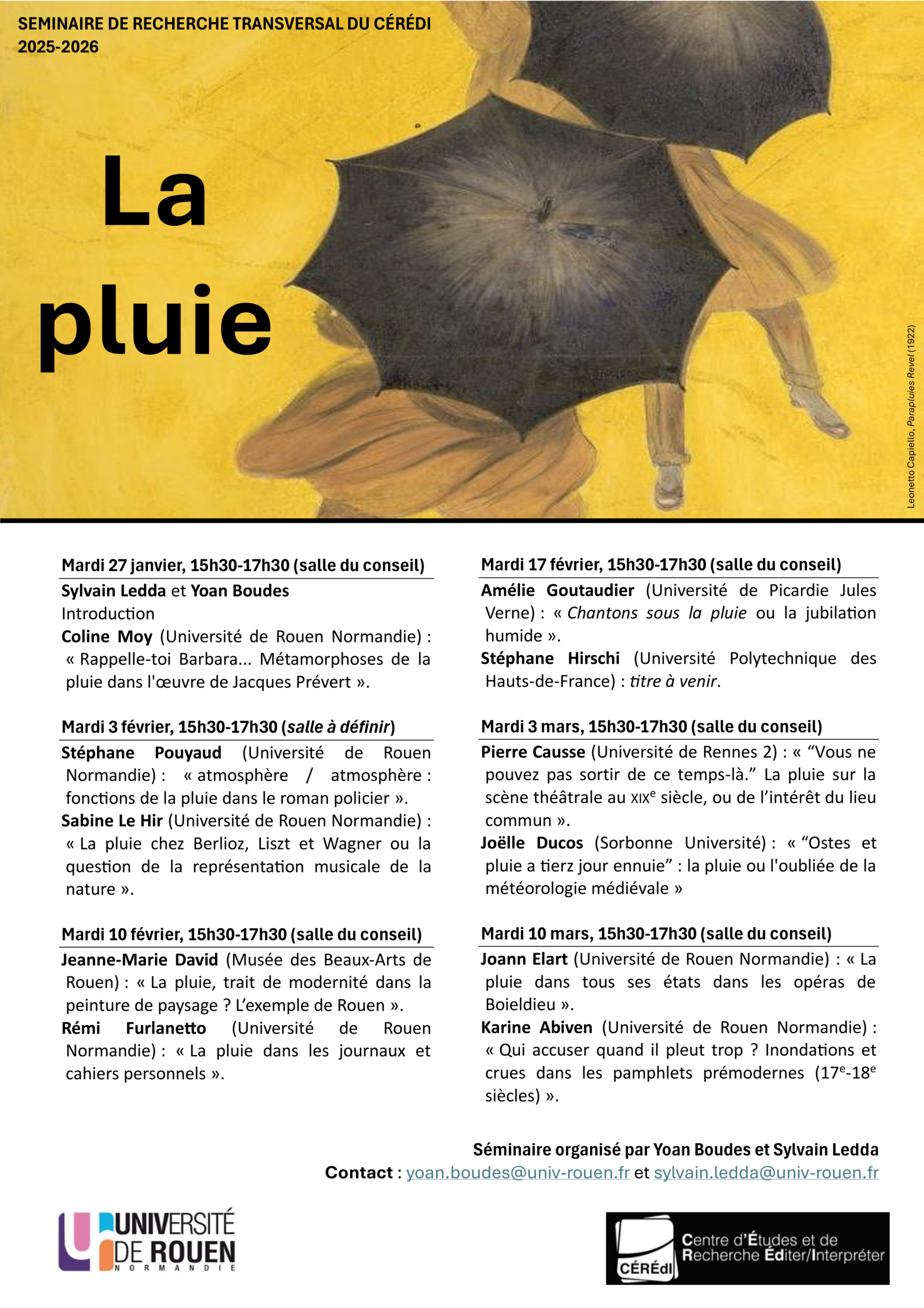Séminaire transversal 2025-2026 du laboratoire CÉRÉdI : La pluie